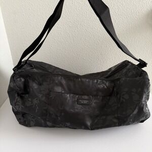 Victoria's Secret Sport Duffle Weekender Tote Bag Black Floral Flower Gym Travel